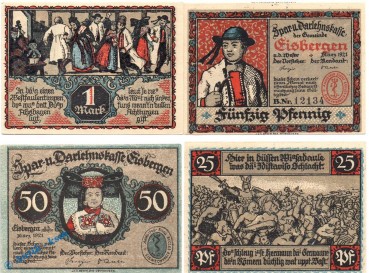 Notgeld Eisbergen , Set mit 4 Scheinen in kfr. Mehl Grabowski 317.1 , von 1921 , Westfalen Seriennotgeld