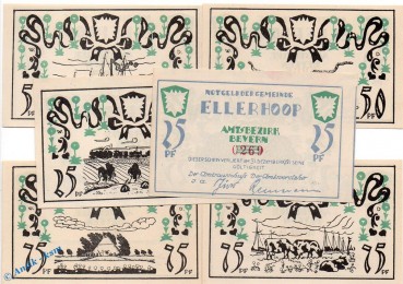 Ellerhoop --Jürs-Reumann-- Set mit 6 Scheinen in kfr. M-G 330.2 a , Schleswig o.D. Seriennotgeld