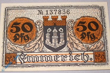 Notgeld Emmerich , 50 Pfennig Schein , Tieste 1710.05.10 , von 1918 , Rheinland Verkehrsausgabe