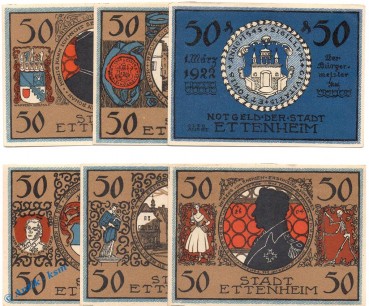 Notgeld Ettenheim , Set mit 6 Scheinen in kfr. Mehl Grabowski 354.1 , von 1922 , Baden Württemberg Seriennotgeld