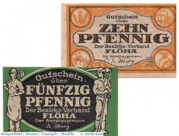 Notgeld Flöha , Set mit 2 Scheinen in kfr. Tieste 1890.05.20-21 , von 1920 , Sachsen Verkehrsausgabe