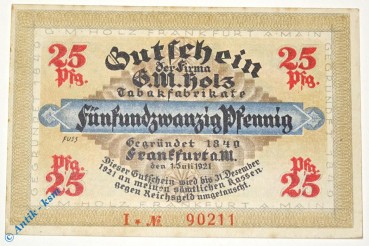 Notgeld Frankfurt , G. M. Holz , 25 Pfennig Schein i ,  Golem , Mehl Grabowski 374.2 , von 1921 , Hessen Serien Notgeld