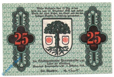 Notgeld Freienwalde , 25 Pfennig Schein , Tieste 1970.05.05 , von 1918 , Brandenburg Verkehrsausgabe