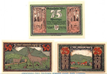 Notgeld Gemeinde Darlingerode 258.1 , Set mit 3 Scheinen in kfr. von 1921 , Sachsen Anhalt Seriennotgeld