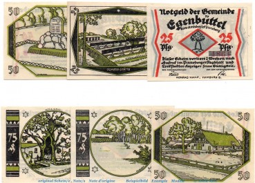 Notgeld Gemeinde Egenbüttel 308.1 , Set mit 6 Scheinen in kfr. o.D. Schleswig Holstein Seriennotgeld