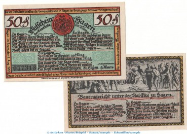 Notgeld Gemeinde Hagen 499.1 , Set mit 2 Scheinen in kfr. von 1921 , Niedersachsen Seriennotgeld