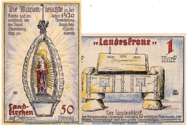 Notgeld Gemeinde Landkirchen 761.1 , Set  mit 2 Scheinen in kfr. o.D. , Schleswig Holstein Seriennotgeld