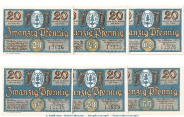 Notgeld Gemeinde Oberhof 996.4 , Set mit 6 Scheinen 20 Pf. in kfr. von 1921 , Thüringen Seriennotgeld