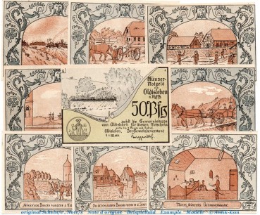 Notgeld Gemeinde Oldisleben 1022.1 , Münzer Set mit 10 Scheinen in kfr. von 1921 , Thüringen Seriennotgeld