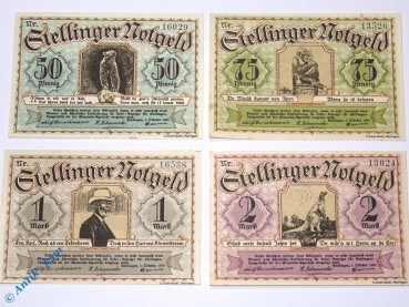 Notgeld Gemeinde Stellingen , Hamburg , Tierparkserie , Satz mit 4 Scheinen , 1265.1 , von 1920 neu