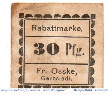 Notgeld Gerbstedt , Fr. Osske 30 Pfennig Schein in gbr. Tieste 2200.50.04 , o.D. Sachsen Anhalt Verkehrsausgabe