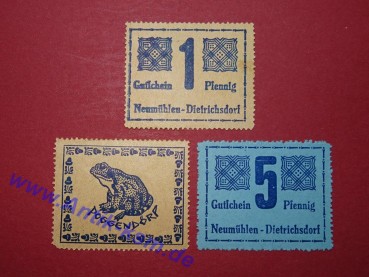 Notgeld Gewerbetreibende Neumühlen Dietrichsdorf , Schleswig Holstein , vollständiger Satz mit 3 Scheinen in kassenfrischer Erhaltung , Seriennotgeld , 953.1 , von 1921