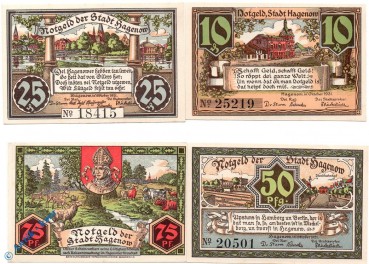 Notgeld Hagenow , Set mit 4 Scheinen , Mehl Grabowski 500.1 , Mecklenburg Vorpommern Seriennotgeld