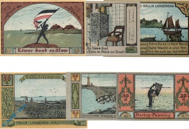 Notgeld Hallig Langeness Nordmarsch , Set mit 6 Scheinen , Mehl Grabowski 767.1 , von 1921 , Schleswig Holstein Serien Notgeld