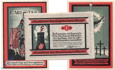 Notgeld Hamburg , Kriegswittwen und Kriegswaisen , Set mit 3 Scheinen , Mehl Grabowski 531.1 , Hamburg Seriennotgeld