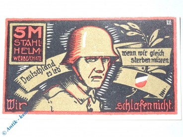 Notgeld Hamburg , Stahlhelm , 5 Mark Schein , Mehl Grabowski 554.1 , Hamburg Serien Notgeld