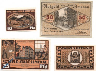 Notgeld Ilmenau , Set mit 4 Scheinen braun , Mehl Grabowski 643.1 , von 1921 , Thüringen Seriennotgeld