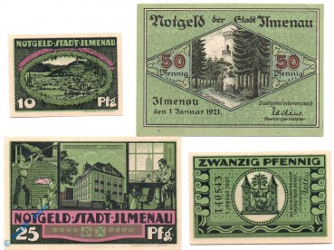 Notgeld Ilmenau , Set mit 4 Scheinen grün , Mehl Grabowski 643.2 , von 1921 , Thüringen Seriennotgeld