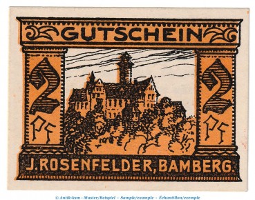 Notgeld J. Rosenfelder Bamberg 62.1.a , 2 Pfennig Schein in kfr. o.D. Bayern Seriennotgeld