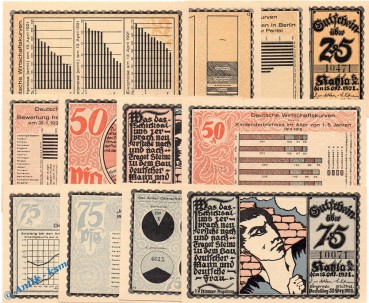 Notgeld Kahla , Set mit 12 Scheinen in kfr. Mehl Grabowski 668.7 , von 1921 , Thüringen Seriennotgeld