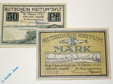 Notgeld Keitum , Sylt , vollständiger Satz mit 2 Scheinen , Seriennotgeld , Schleswig Holstein , Mehl Grabowski 685.3