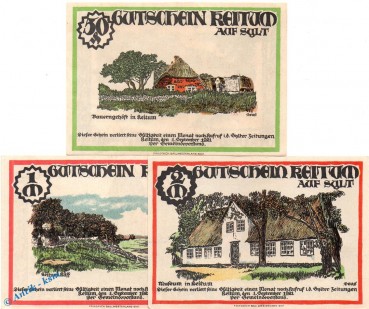 Notgeld Gemeinde Keitum Sylt 685.5 , Set mit 3 Scheinen in kfr. von 1921 , Schleswig Holstein Seriennotgeld