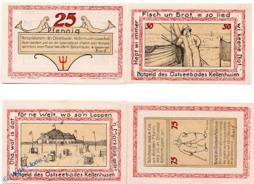 Notgeld Kellenhusen , Set mit 4 Scheinen in kfr. Mehl Grabowski 687.1 , von 1921 , Schleswig Holstein Seriennotgeld