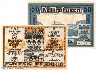 Notgeld Kellinghusen , Set mit 2 Scheinen , Mehl Grabowski 688.2 , von 1921 , Schleswig Holstein Seriennotgeld