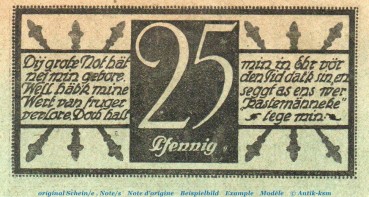 Notgeld Kreis Cleve 1155.10.05 , 25 Pfennig Schein in kfr. von 1920 , Rheinland Verkehrsausgabe