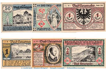 Notgeld Kurdirektion Neuenahr 938.2 , Set -Reihe 2- mit 6 Scheinen in kfr. von 1922 , Rheinland Seriennotgeld