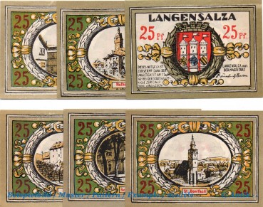 Notgeld Langensalza , Set mit 6 Scheinen in kfr. Mehl Grabowski 770.1 , o.D. Thüringen Seriennotgeld