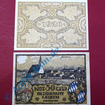 Notgeld Laufen , Satz mit 2 Scheinen , Tieste 3925.25 und 35 , von 1920 , Bayern Verkehrsausgabe