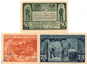 Notgeld Leopoldshall , Set mit 3 Scheinen , Serie 1 , Mehl Grabowski 794.1 , von 1921 , Sachsen Anhalt Seriennotgeld , 794.1