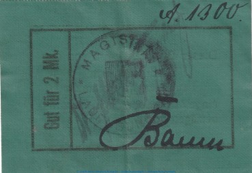 Notgeld Magistrat Lauenburg , 2 Mark Schein in gbr. Dießner 198.4.a o.D. Pommern Notgeld 1914-15