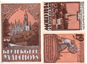 Notgeld Malchow , Reutergeld , Set mit 3 Scheinen , Mehl Grabowski 863.1 , Mecklenburg Vorpommern Seriennotgeld