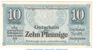 Notgeld Markneukirchen , 10 Pfennig Schein , Tieste 4400.05.01 , Sachsen Verkehrsausgabe