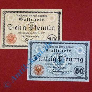 Notgeld Neckargemünd , Satz mit 2 Scheinen , Tieste 4780.01, 02 , von 1917 , Baden Verkehrsausgabe