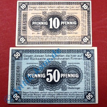 Notgeld Neuhaldensleben , Satz mit 2 Scheinen , Tieste 4855.10 und 11 , von 1919 , Sachsen Anhalt Verkehrsausgabe