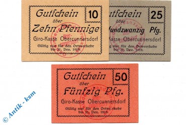 Notgeld Obercunnersdorf , Set mit 3 Scheinen , Tieste 5215.05.01 bis 03 , Sachsen Verkehrsausgabe