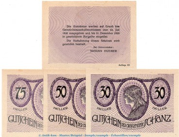 Notgeld Ort Schanz S.953.II.c , Set mit 4 Scheinen in kfr. o.D. Notgeld Oberösterreich