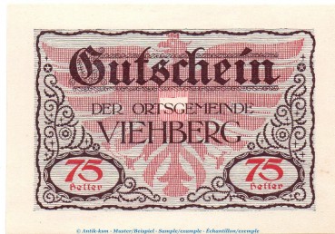 Notgeld Ort Viehberg S.1110.II.f , 75 Heller Schein in kfr. o.D. Notgeld Oberösterreich