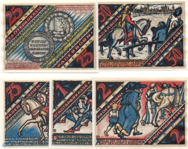 Notgeld Paderborn , Set mit 5 Scheinen in kfr. Christian , Mehl Grabowski 1043.3 , von 1921 , Westfalen Seriennotgeld