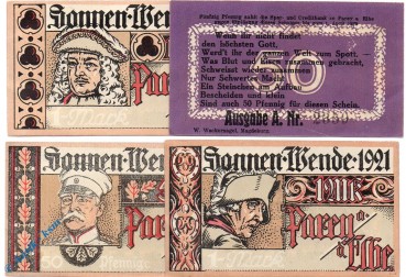 Parey , Notgeld Set mit 4 Scheinen in kfr. M-G 1047.6 , Sachsen Anhalt 1921 Seriennotgeld