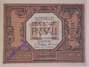 Notgeld Passau , Papier sämisch , vollständiger Satz mit 1 Schein , Seriennotgeld , Bayern , Mehl Grabowski 1051.3 , von 1921