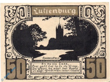 Notgeld Plön , 50 Pfennig Schein Nr 3 , schwarz gold , Mehl Grabowski 1063.9 , von 1921 , Schleswig Holstein Seriennotgeld