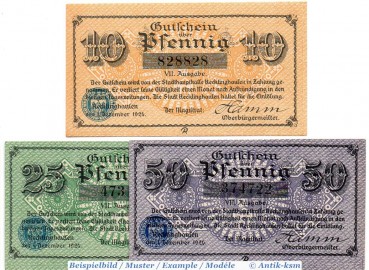 Notgeld Recklinghausen , Set mit 3 Scheinen in kfr. Tieste 5945.10.30-32 , von 1920 , Westfalen Verkehrsausgabe