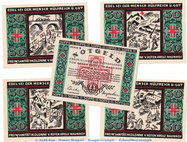 Notgeld rotes Kreuz Naunhof 929.1 , Set mit 5 Scheinen in kfr. von 1921 , Sachsen Seriennotgeld