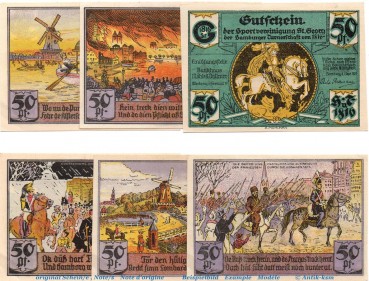 Notgeld S.V. St. Georg Hamburg 552.1 , Set mit 6 Scheinen in kfr. von 1921 , Hamburg Seriennotgeld