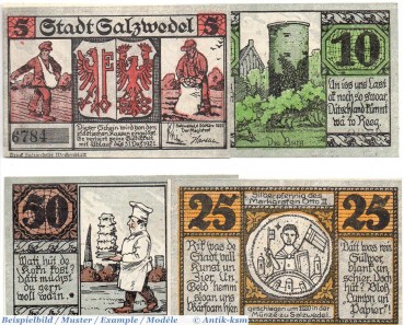 Notgeld Salzwedel , Set mit 4 Scheinen in kfr. Mehl Grabowski 1162.1 , von 1921 , Sachsen Anhalt Seriennotgeld