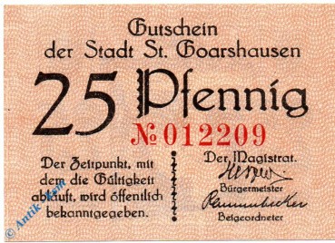 Notgeld Sankt Goarshausen , 25 Pfennig Schein , Tieste 6415.05.03 , Rheinland Verkehrsausgabe